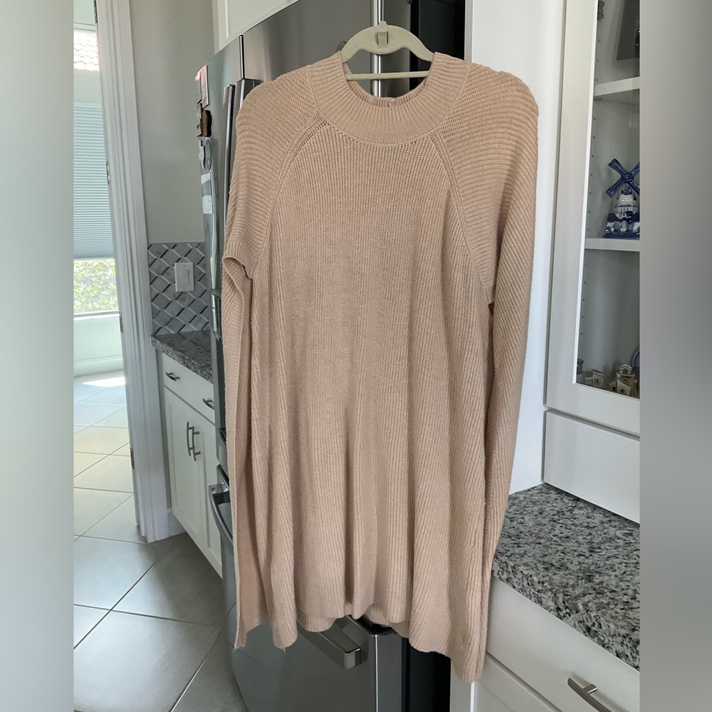 Lane Bryant Beige Ribbed Knit Sweater dress with a cape attached